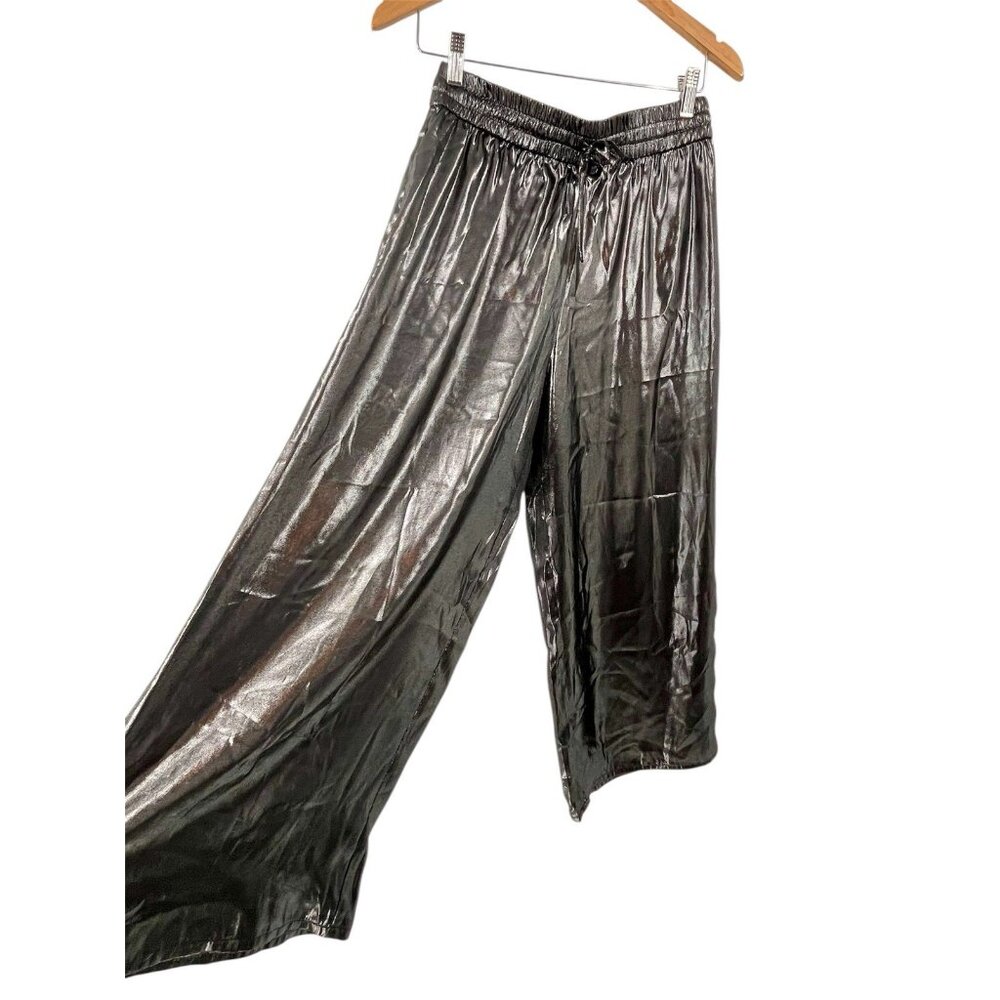 WAYF X JOURDAN SLOANE Women's Gunmetal Silver Metallic Chiffon Wide Leg Pants SM - Picture 6 of 7